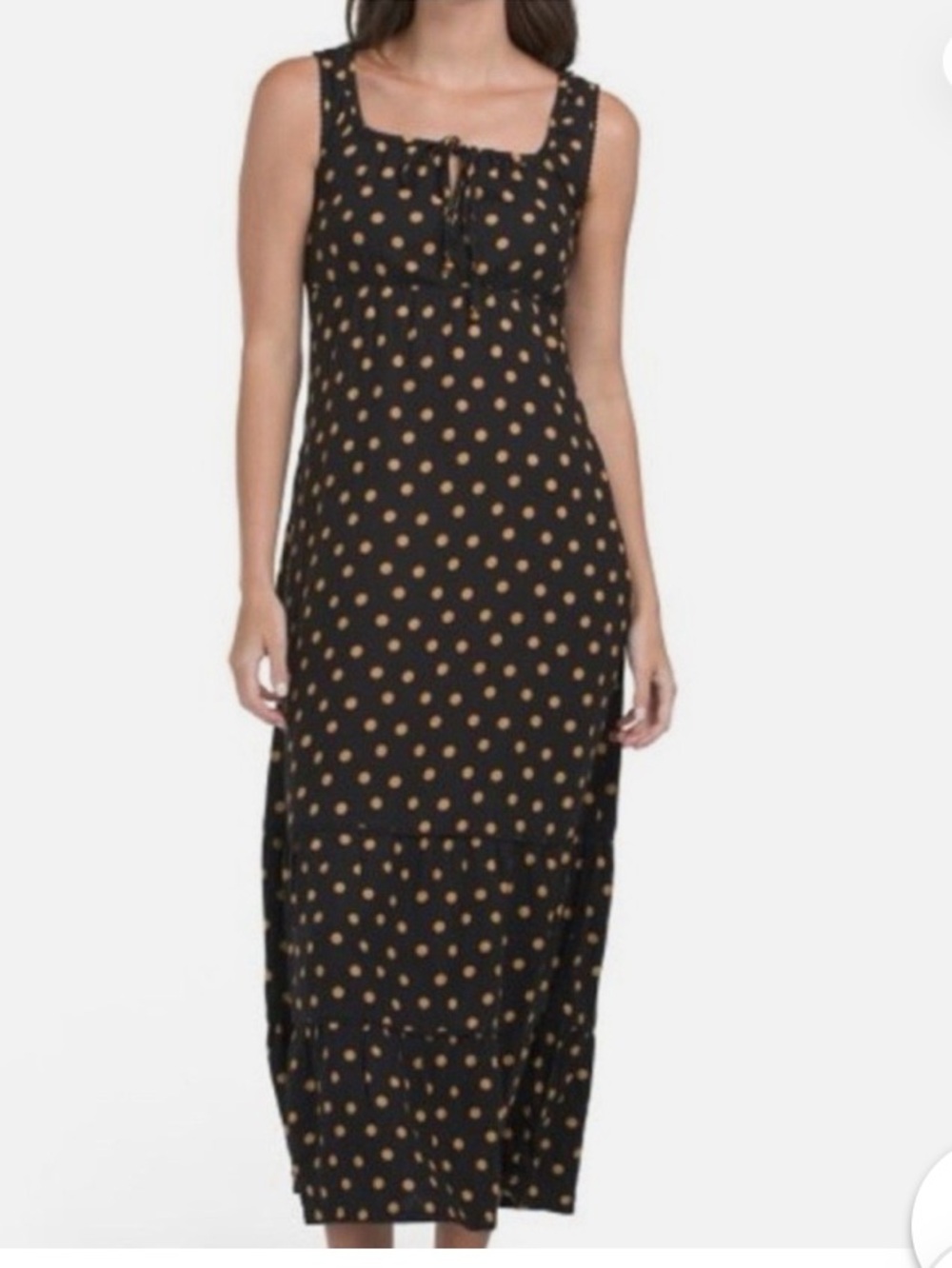 Cynthia Rowley NWT Black Maxi Dress with Tan Polka Dots